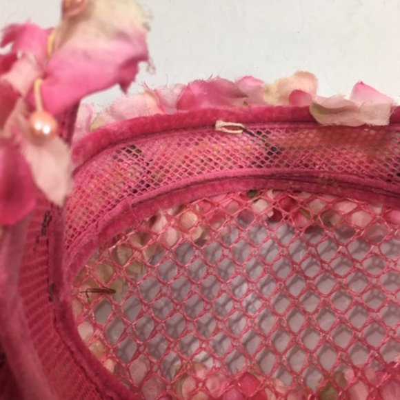 VTG 1950's Floral Blossom Capulet, Cocktail Hat w/ Pink White Flowers - Picture 7 of 7